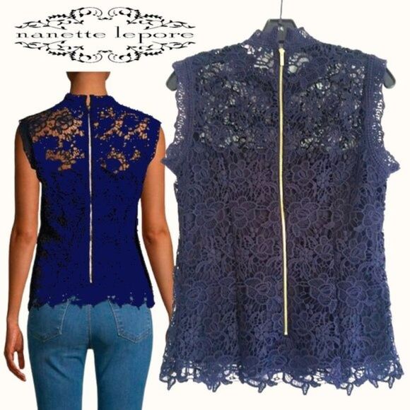 NANETTE LEPORE NEW Romantic Floral Allover Embossed/Scalloped ELace Top S - Picture 8 of 12